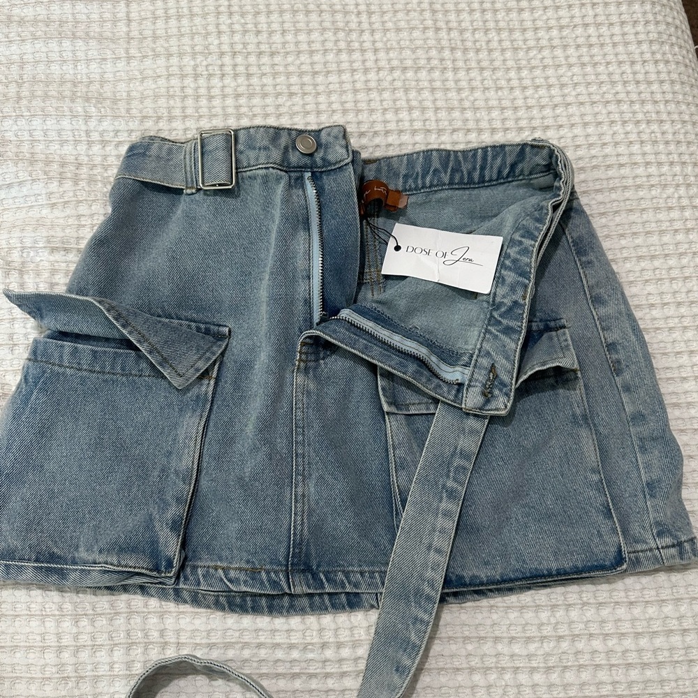 Denim Mini Skirt with Belt - Picture 2 of 2